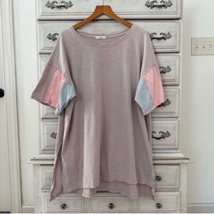 Vici Oversized Colorblock Tee in Mauve with Pink & Light Gray Sleeves